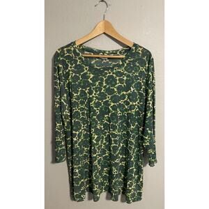 Logo Layers by Lori Goldstein Womens Top 2X Green Abstract Mesh Stretch Sheer